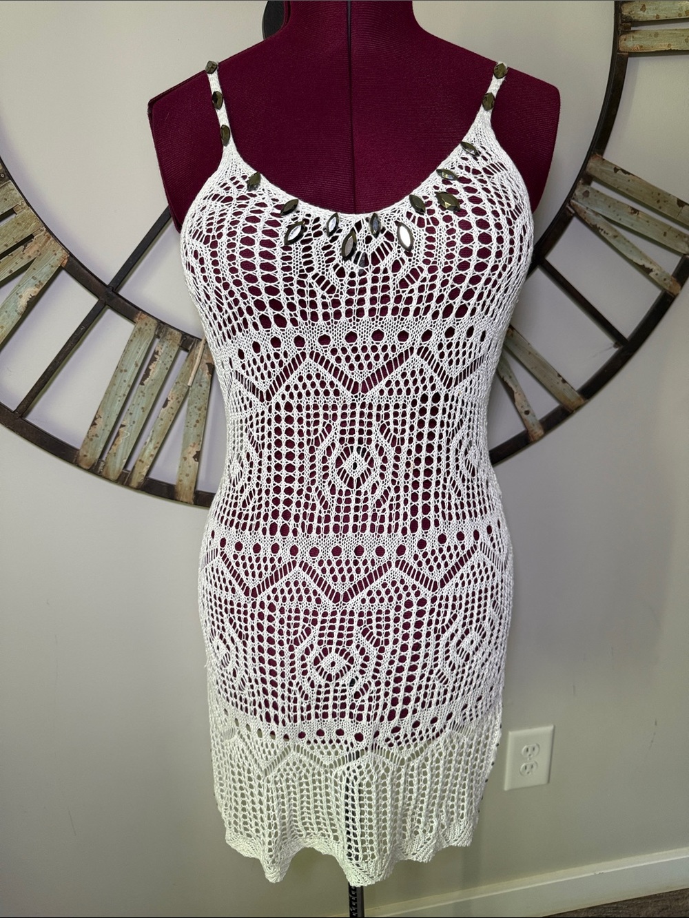 Women’s White Crochet Swim Cover-Up Dress